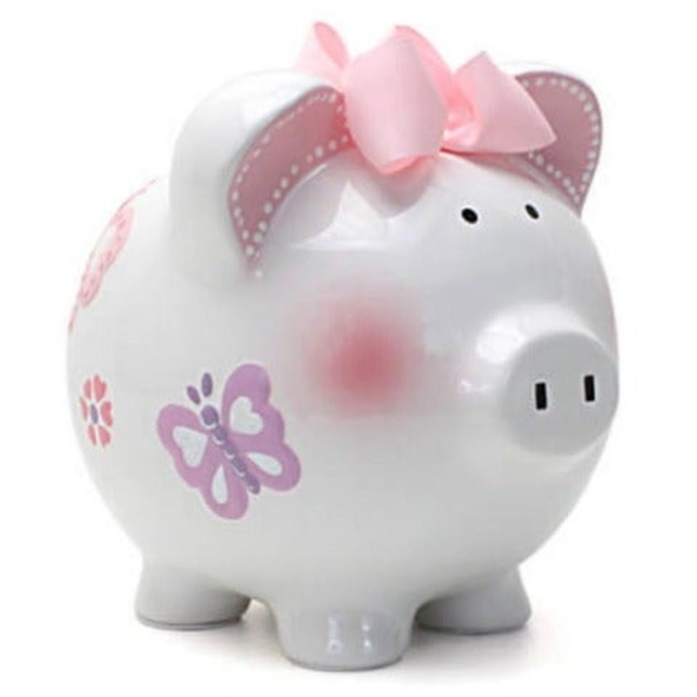 Piggy Bank Butterfly Pink Girl Sparkle